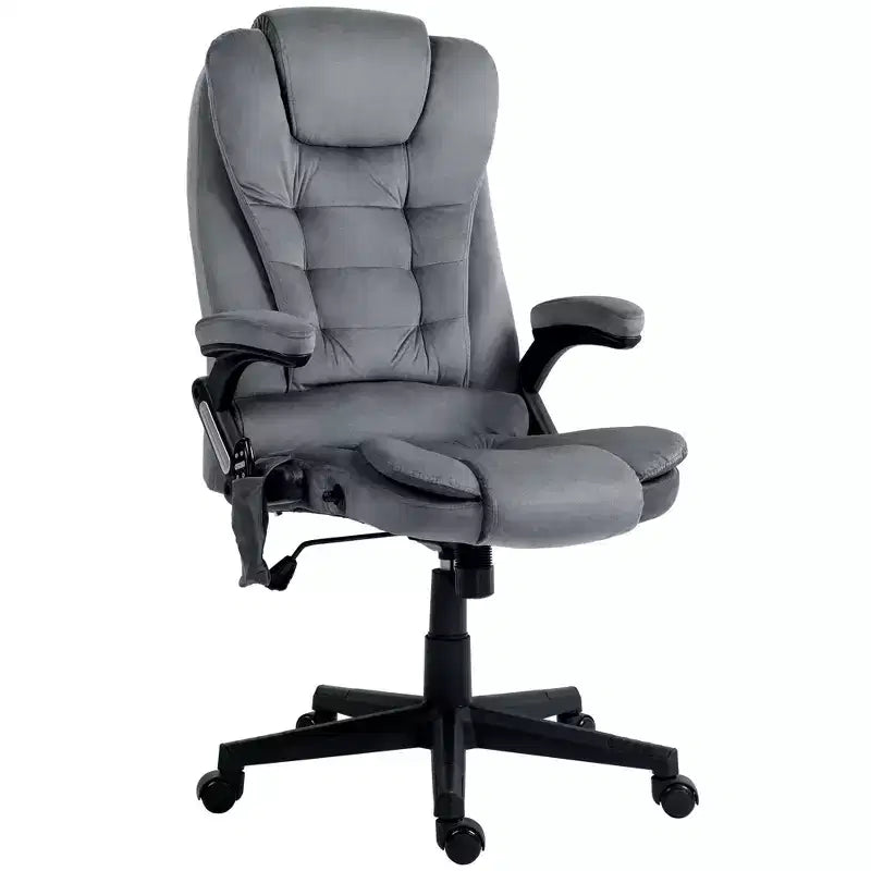 Fauteuil de bureau de direction 6 points chauffant, fauteuil de bureau de massage vibrant à dossier haut en velours
