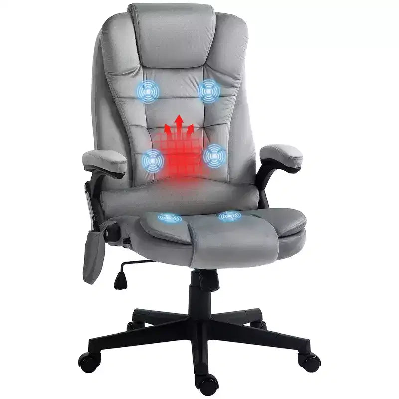 Fauteuil de bureau de direction 6 points chauffant, fauteuil de bureau de massage vibrant à dossier haut en velours