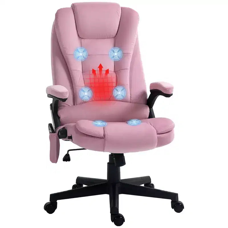 Fauteuil de bureau de direction 6 points chauffant, fauteuil de bureau de massage vibrant à dossier haut en velours