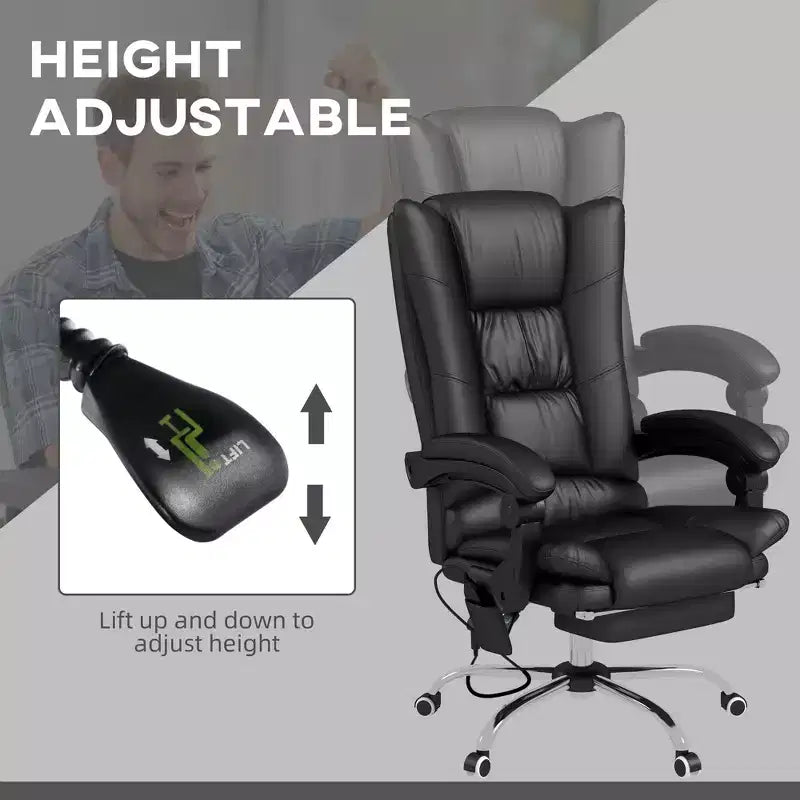 Fauteuil de bureau de direction en similicuir avec 4 vibrations, chaise de bureau d'ordinateur, fauteuil inclinable chauffant avec hauteur réglable, roulettes pivotantes