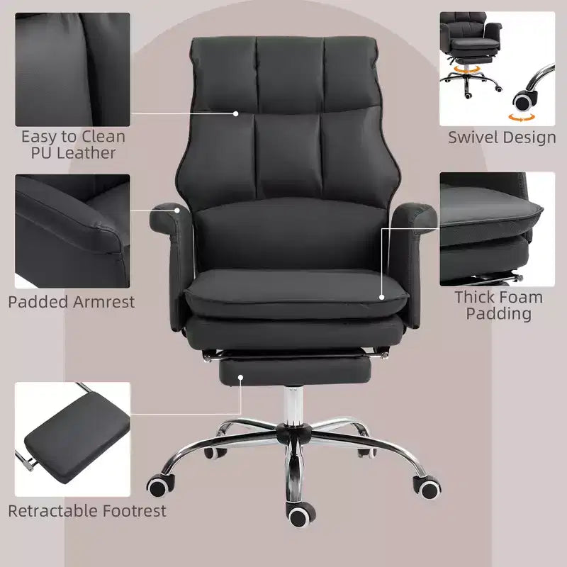 Fauteuil de bureau de direction en cuir PU, ergonomique et inclinable avec repose-pieds