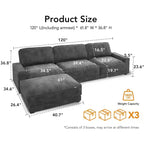 Dyonery 120 - Canapé modulaire sectionnel surdimensionné, canapé nuage en forme de L, ensemble confortable 4 places avec oreillers et pouf mobile, en chenille