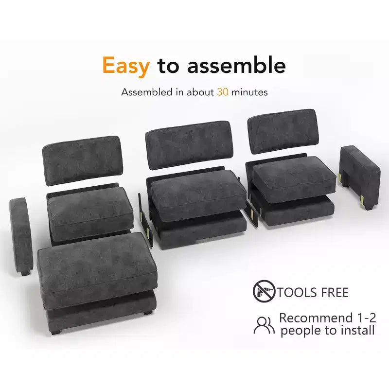 Dyonery 120 - Canapé modulaire sectionnel surdimensionné, canapé nuage en forme de L, ensemble confortable 4 places avec oreillers et pouf mobile, en chenille