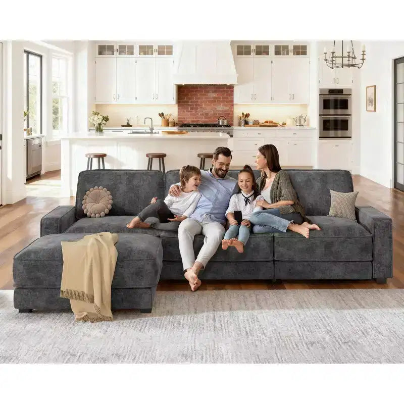 Dyonery 120 - Canapé modulaire sectionnel surdimensionné, canapé nuage en forme de L, ensemble confortable 4 places avec oreillers et pouf mobile, en chenille