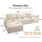 Dyonery 120 - Canapé modulaire sectionnel surdimensionné, canapé nuage en forme de L, ensemble confortable 4 places avec oreillers et pouf mobile, en chenille