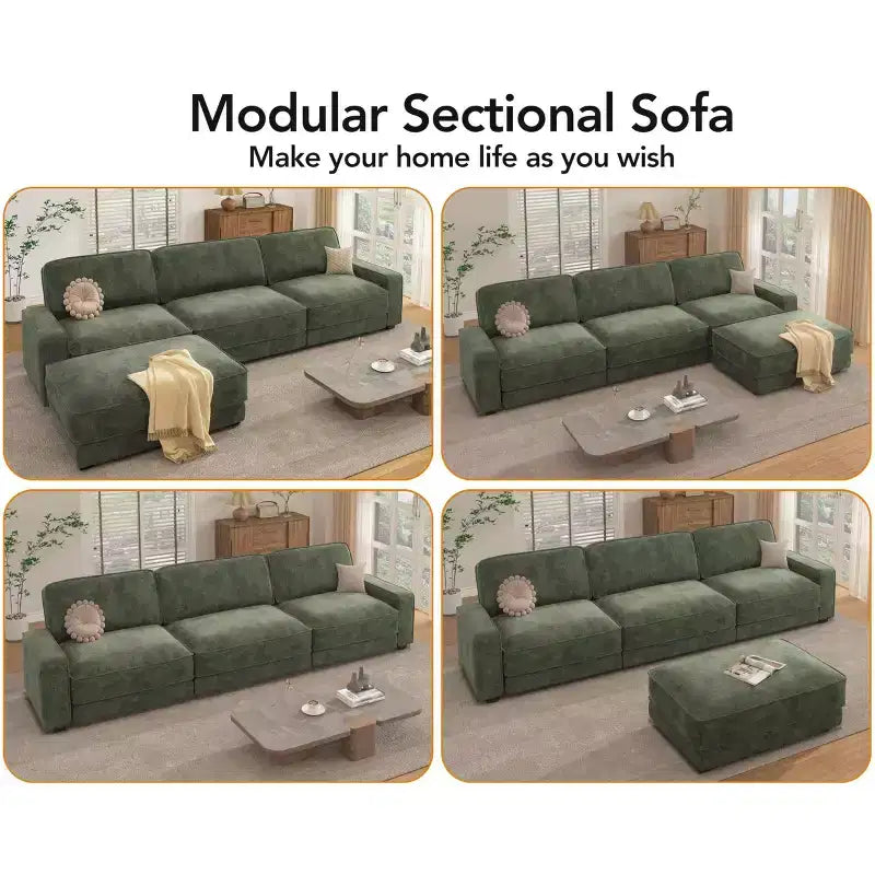Dyonery 120 - Canapé modulaire sectionnel surdimensionné, canapé nuage en forme de L, ensemble confortable 4 places avec oreillers et pouf mobile, en chenille