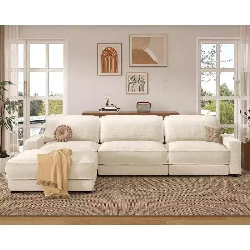 Dyonery 120 - Canapé modulaire sectionnel surdimensionné, canapé nuage en forme de L, ensemble confortable 4 places avec oreillers et pouf mobile, en chenille