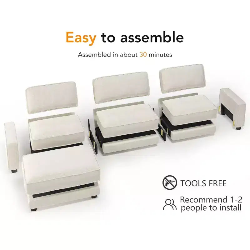 Dyonery 120 - Canapé modulaire sectionnel surdimensionné, canapé nuage en forme de L, ensemble confortable 4 places avec oreillers et pouf mobile, en chenille