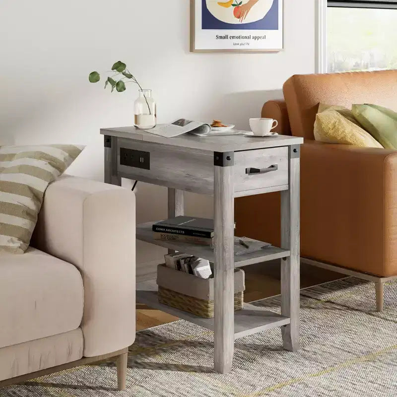 Table d'appoint à 3 niveauxTable de chevet étroite en bois avec tiroir, pour salon,