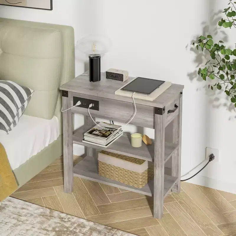 Table d'appoint à 3 niveauxTable de chevet étroite en bois avec tiroir, pour salon,