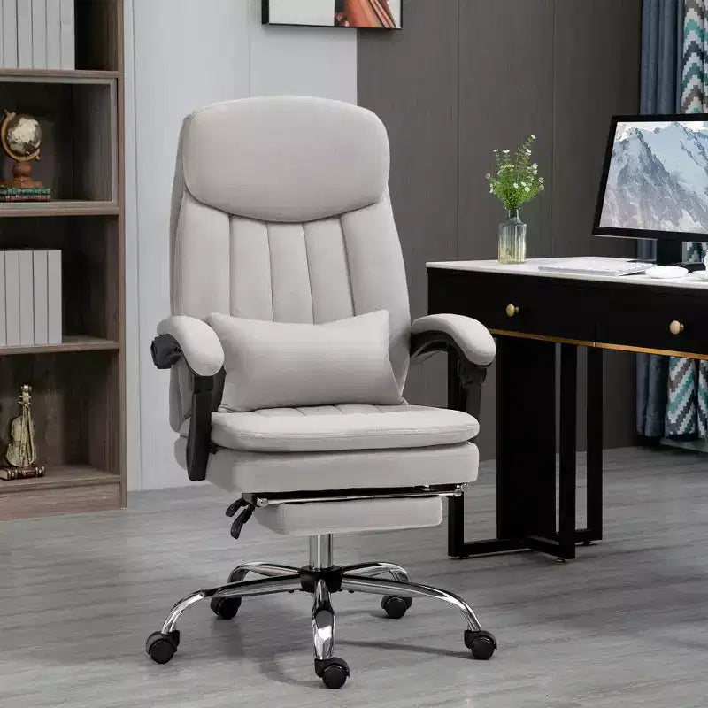 Fauteuil de bureau de direction avec massage vibrant, chaise de bureau pivotante en microfibre, fauteuil d'ordinateur inclinable chauffant avec coussin de soutien lombaire, repose-pieds