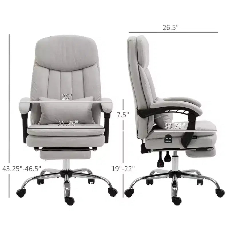Fauteuil de bureau de direction avec massage vibrant, chaise de bureau pivotante en microfibre, fauteuil d'ordinateur inclinable chauffant avec coussin de soutien lombaire, repose-pieds