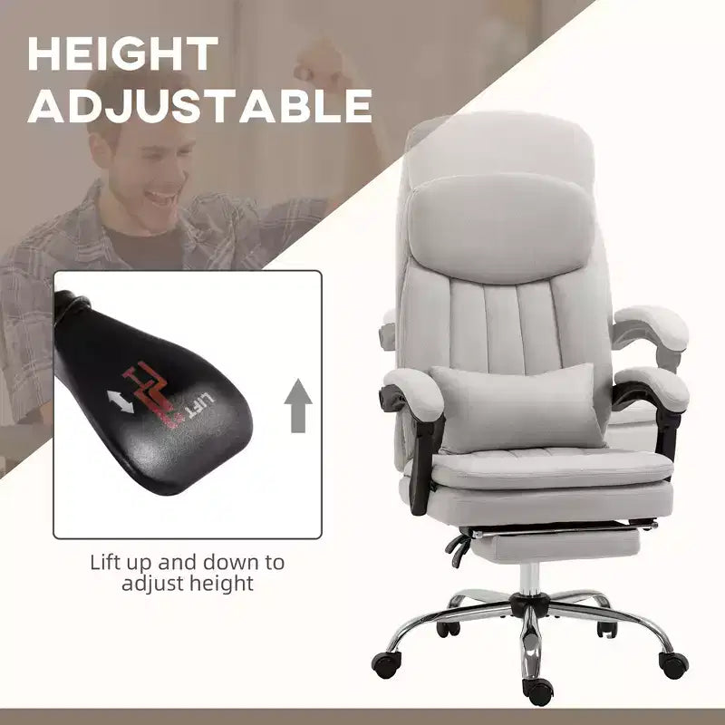 Fauteuil de bureau de direction avec massage vibrant, chaise de bureau pivotante en microfibre, fauteuil d'ordinateur inclinable chauffant avec coussin de soutien lombaire, repose-pieds