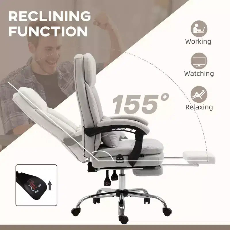 Fauteuil de bureau de direction avec massage vibrant, chaise de bureau pivotante en microfibre, fauteuil d'ordinateur inclinable chauffant avec coussin de soutien lombaire, repose-pieds