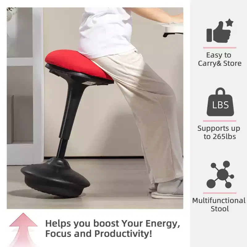 Chaise pivotante sans dossier, tabouret ergonomique actif réglable, avec mouvement de bascule, rembourré