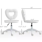 Chaise de bureau d'ordinateur sans accoudoirs, chaise de bureau, chaise de vanité en polaire Teddy en forme de cœur avec roulettes pivotantes