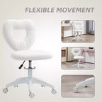 Chaise de bureau d'ordinateur sans accoudoirs, chaise de bureau, chaise de vanité en polaire Teddy en forme de cœur avec roulettes pivotantes