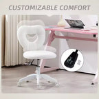 Chaise de bureau d'ordinateur sans accoudoirs, chaise de bureau, chaise de vanité en polaire Teddy en forme de cœur avec roulettes pivotantes