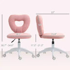 Chaise de bureau d'ordinateur sans accoudoirs, chaise de bureau, chaise de vanité en polaire Teddy en forme de cœur avec roulettes pivotantes