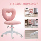 Chaise de bureau d'ordinateur sans accoudoirs, chaise de bureau, chaise de vanité en polaire Teddy en forme de cœur avec roulettes pivotantes