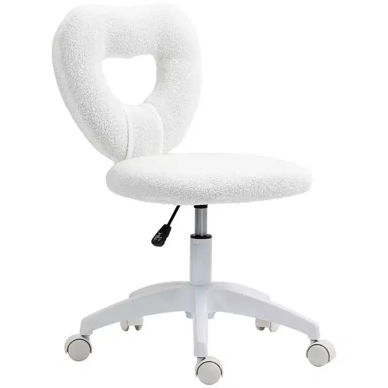 Chaise de bureau d'ordinateur sans accoudoirs, chaise de bureau, chaise de vanité en polaire Teddy en forme de cœur avec roulettes pivotantes