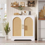 31.5Sideboard Buffet Cabinet - Credenza Storage with 2 Rattan Doors and Shelves, Modern Console Table for Living Room, Kitchen, Entryway
