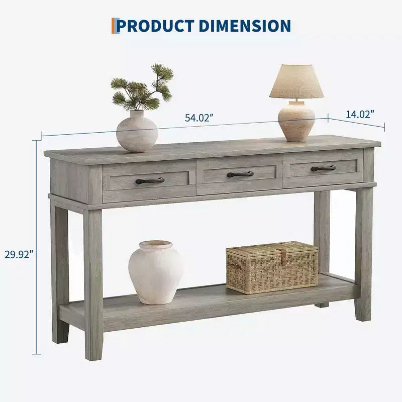 Console de style 54 avec 3 tiroirs, table de canapé étroite en bois à 2 niveaux derrière le canapé, table de couloir rectangulaire pour l'entrée du salon