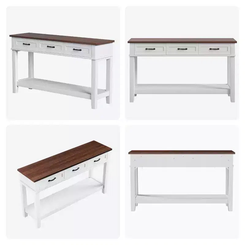 Console de style 54 avec 3 tiroirs, table de canapé étroite en bois à 2 niveaux derrière le canapé, table de couloir rectangulaire pour l'entrée du salon