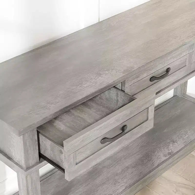 Console de style 54 avec 3 tiroirs, table de canapé étroite en bois à 2 niveaux derrière le canapé, table de couloir rectangulaire pour l'entrée du salon