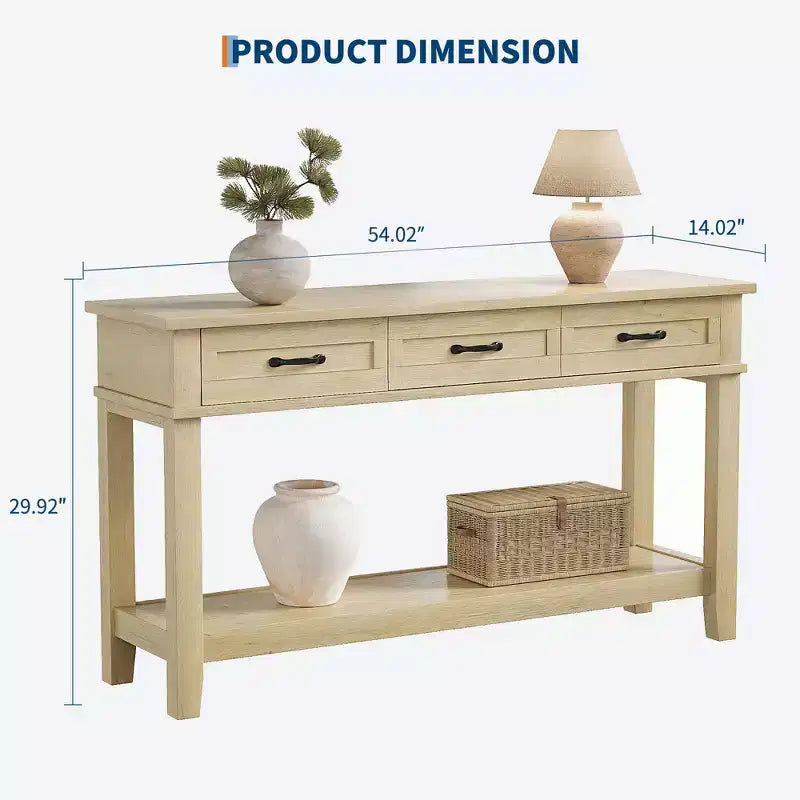 Console de style 54 avec 3 tiroirs, table de canapé étroite en bois à 2 niveaux derrière le canapé, table de couloir rectangulaire pour l'entrée du salon