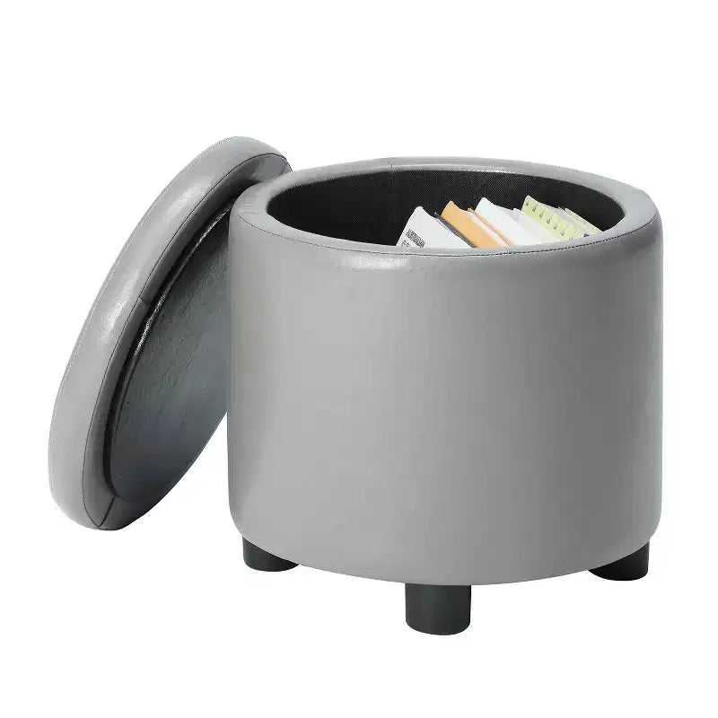 Pouf de rangement d'appoint rond HomeStock Comfort avec couvercle-plateau réversible