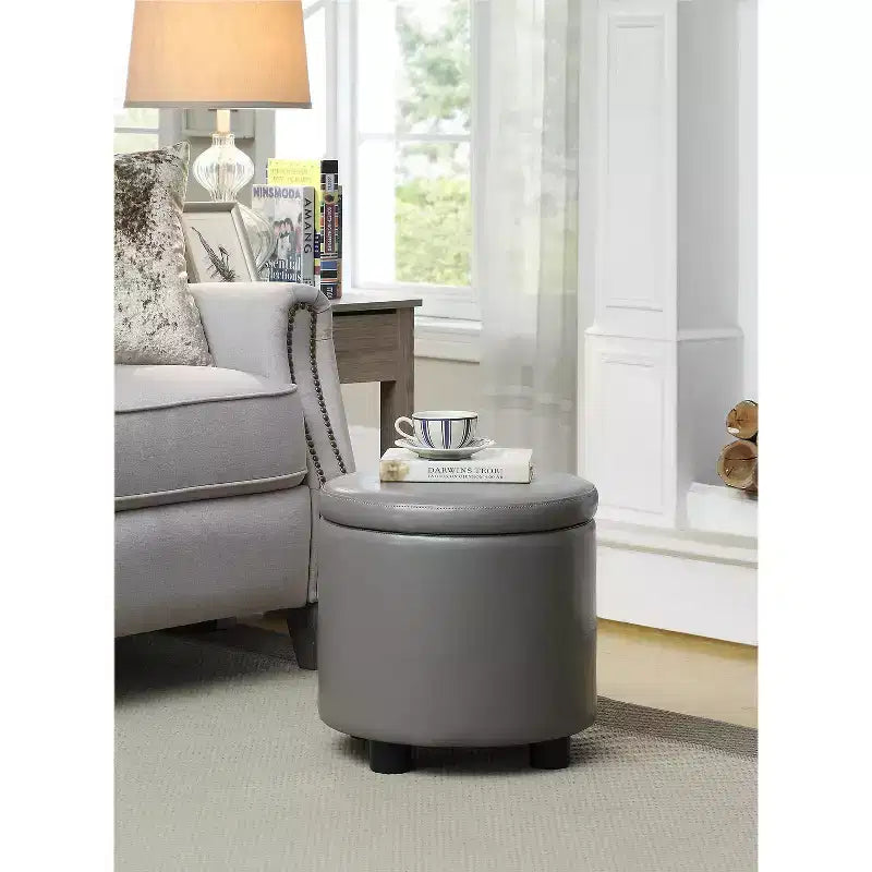 Pouf de rangement d'appoint rond HomeStock Comfort avec couvercle-plateau réversible
