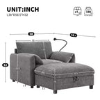 Fauteuil simple EHMKNP en chenille avec pouf de rangement et support de téléphone réglable, port de chargement USB, poches latérales, accoudoirs rembourrés