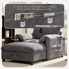 Fauteuil simple EHMKNP en chenille avec pouf de rangement et support de téléphone réglable, port de chargement USB, poches latérales, accoudoirs rembourrés