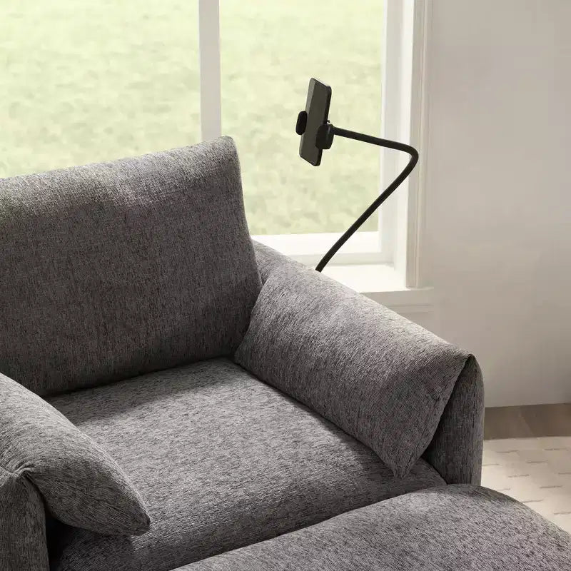 Fauteuil simple EHMKNP en chenille avec pouf de rangement et support de téléphone réglable, port de chargement USB, poches latérales, accoudoirs rembourrés