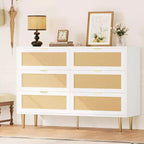 Commode Acekool en rotin à 6 tiroirs, commode moderne avec pieds et poignées dorés, commode double large, anti-basculement, pour chambre et salon