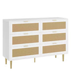 Commode Acekool en rotin à 6 tiroirs, commode moderne avec pieds et poignées dorés, commode double large, anti-basculement, pour chambre et salon