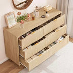 Commode Acekool en rotin à 6 tiroirs, commode moderne avec pieds et poignées dorés, commode double large, anti-basculement, pour chambre et salon
