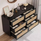 Commode Acekool en rotin à 6 tiroirs, commode moderne avec pieds et poignées dorés, commode double large, anti-basculement, pour chambre et salon