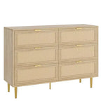 Commode Acekool en rotin à 6 tiroirs, commode moderne avec pieds et poignées dorés, commode double large, anti-basculement, pour chambre et salon