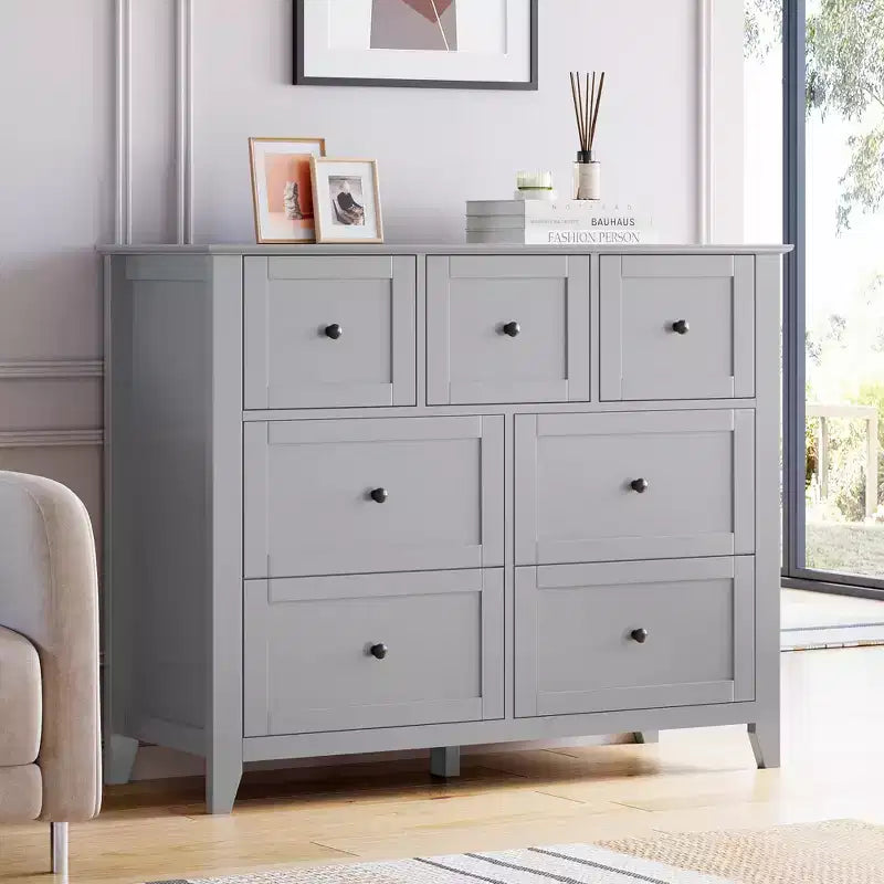 Commode Acekool à 7 tiroirs, en bois, moderne, tiroirs de rangement profonds et plateau large, dispositif anti-basculement de sécurité, pour chambre à coucher, salon