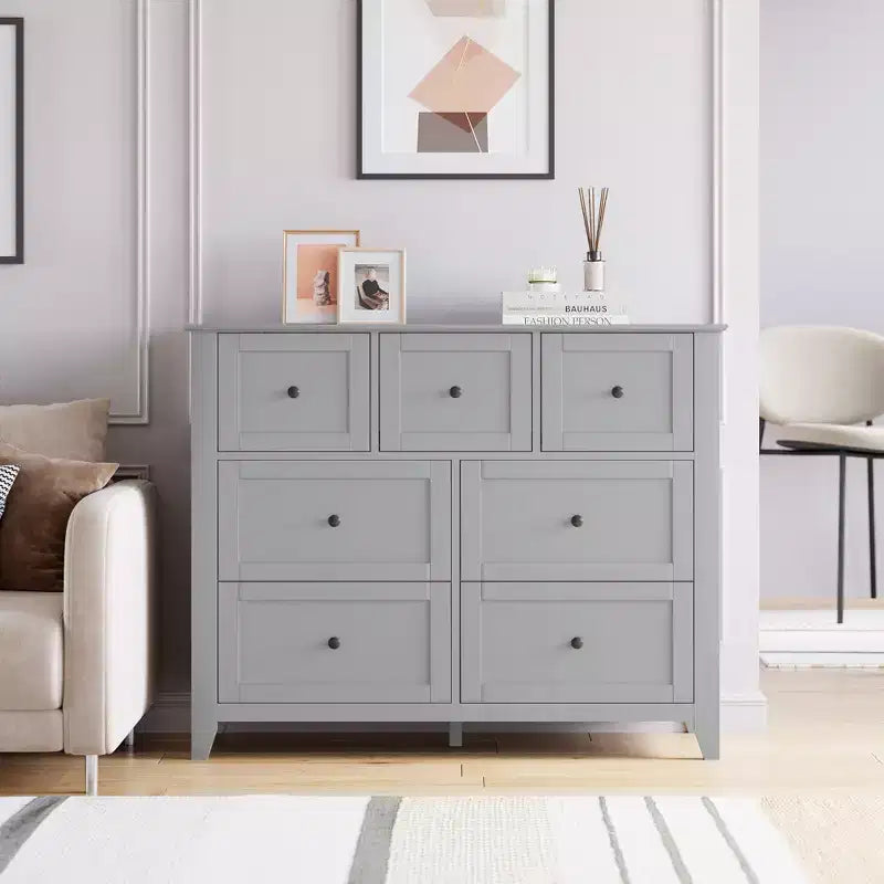 Commode Acekool à 7 tiroirs, en bois, moderne, tiroirs de rangement profonds et plateau large, dispositif anti-basculement de sécurité, pour chambre à coucher, salon