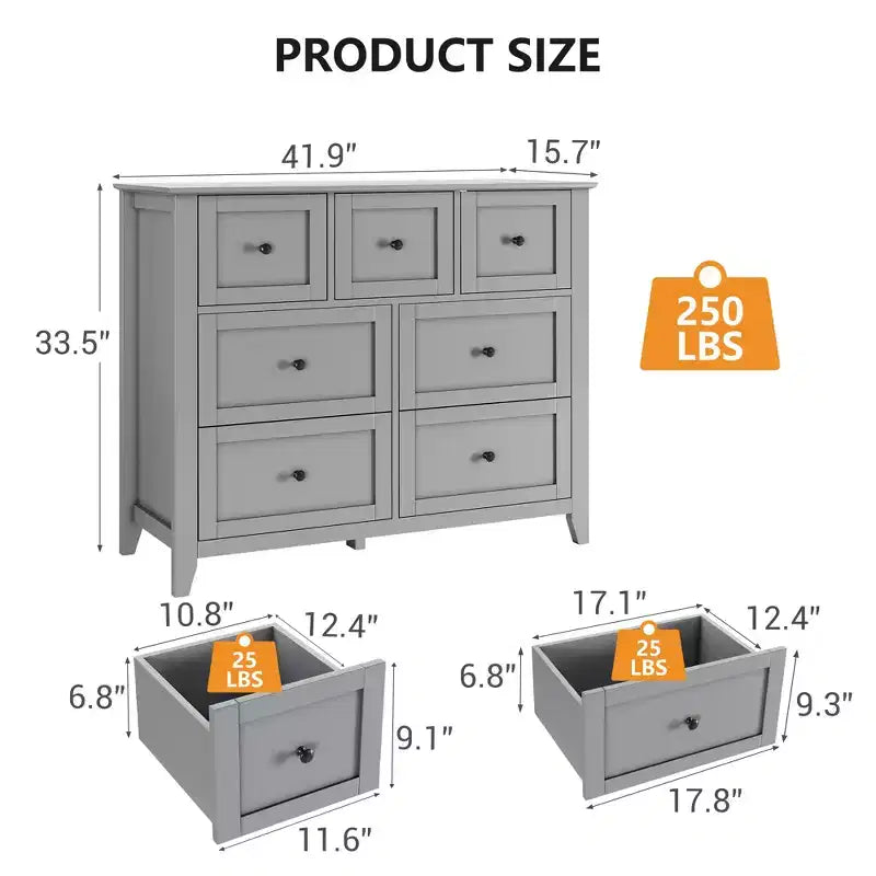 Commode Acekool à 7 tiroirs, en bois, moderne, tiroirs de rangement profonds et plateau large, dispositif anti-basculement de sécurité, pour chambre à coucher, salon