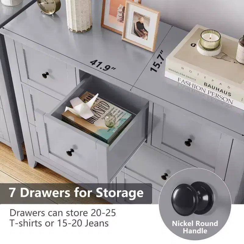 Commode Acekool à 7 tiroirs, en bois, moderne, tiroirs de rangement profonds et plateau large, dispositif anti-basculement de sécurité, pour chambre à coucher, salon