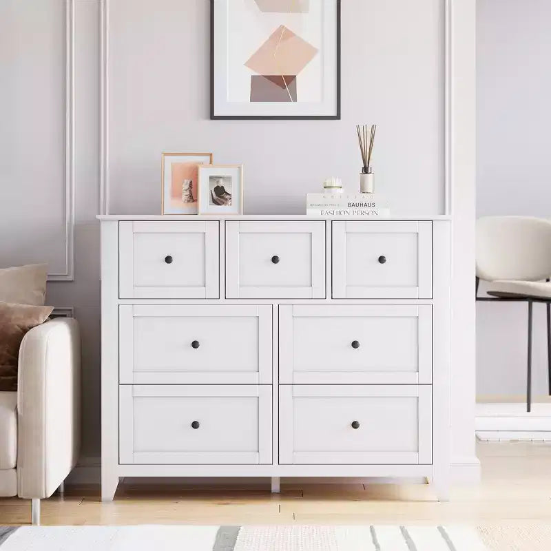 Commode Acekool à 7 tiroirs, en bois, moderne, tiroirs de rangement profonds et plateau large, dispositif anti-basculement de sécurité, pour chambre à coucher, salon