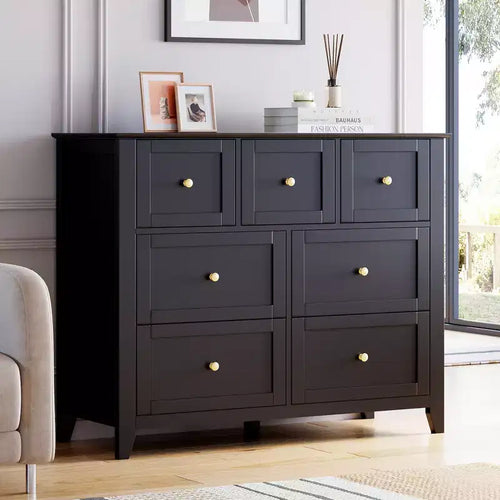 Commode Acekool à 7 tiroirs, en bois, moderne, tiroirs de rangement profonds et plateau large, dispositif anti-basculement de sécurité, pour chambre à coucher, salon