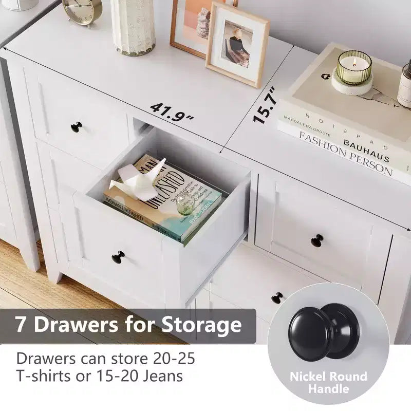 Commode Acekool à 7 tiroirs, en bois, moderne, tiroirs de rangement profonds et plateau large, dispositif anti-basculement de sécurité, pour chambre à coucher, salon