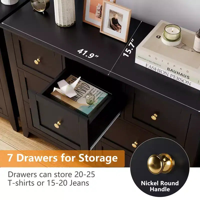 Commode Acekool à 7 tiroirs, en bois, moderne, tiroirs de rangement profonds et plateau large, dispositif anti-basculement de sécurité, pour chambre à coucher, salon