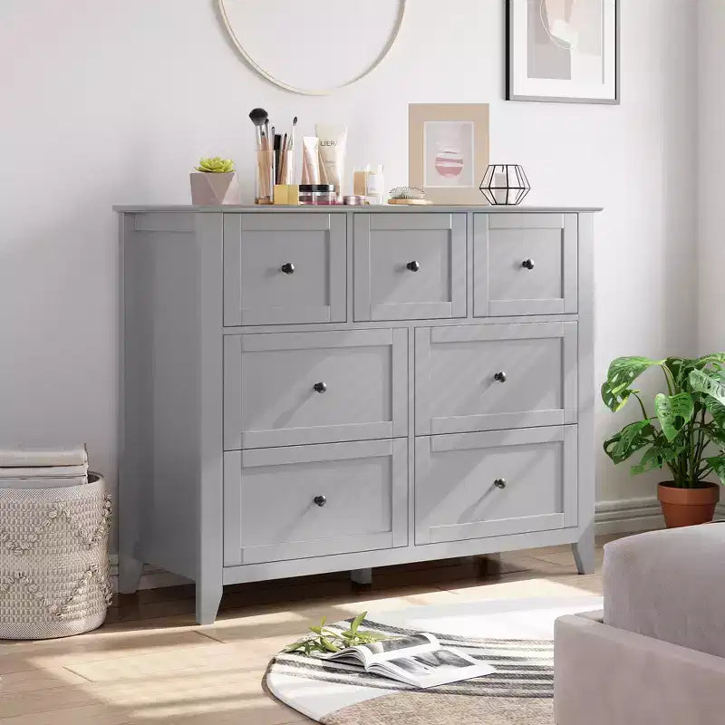 Commode Acekool à 7 tiroirs, en bois, moderne, tiroirs de rangement profonds et plateau large, dispositif anti-basculement de sécurité, pour chambre à coucher, salon