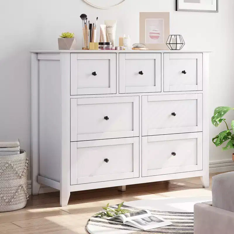 Commode Acekool à 7 tiroirs, en bois, moderne, tiroirs de rangement profonds et plateau large, dispositif anti-basculement de sécurité, pour chambre à coucher, salon